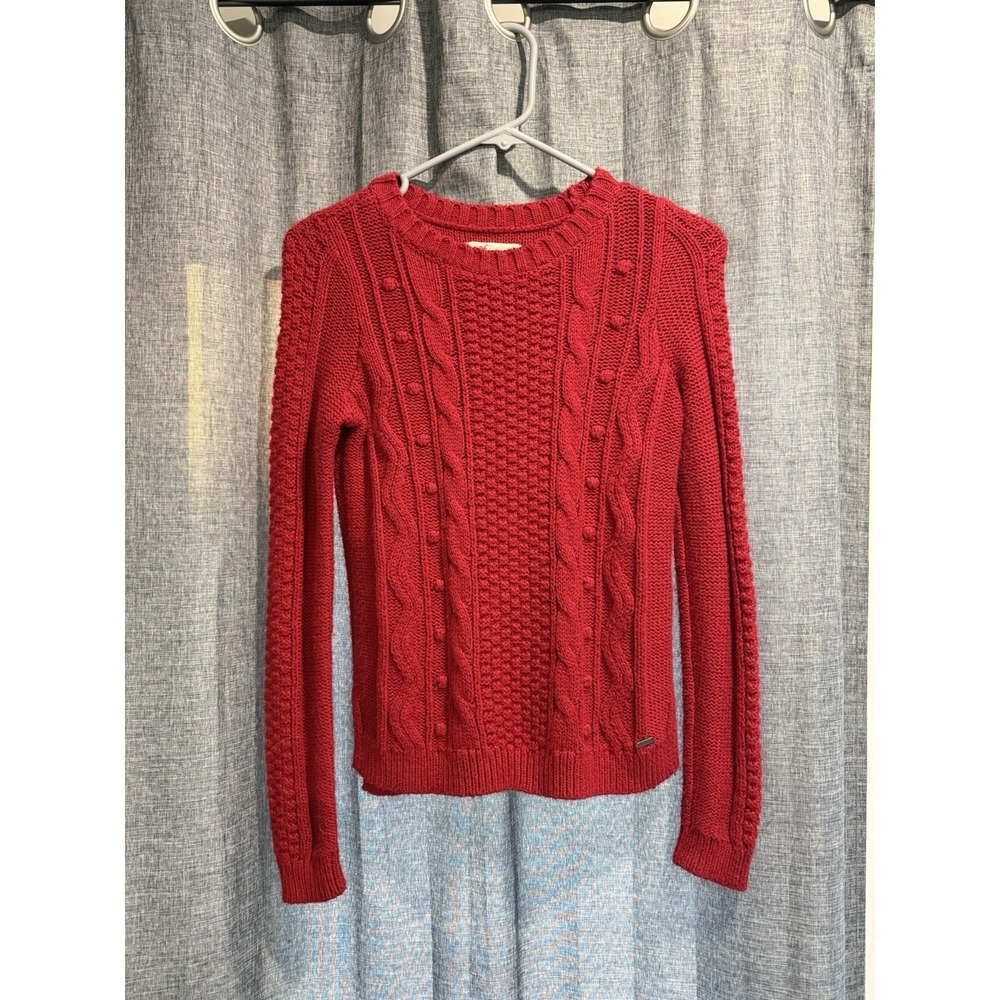 Hollister Red Cable Knit Sweater Jrs Size XS Long Sleeve Logo